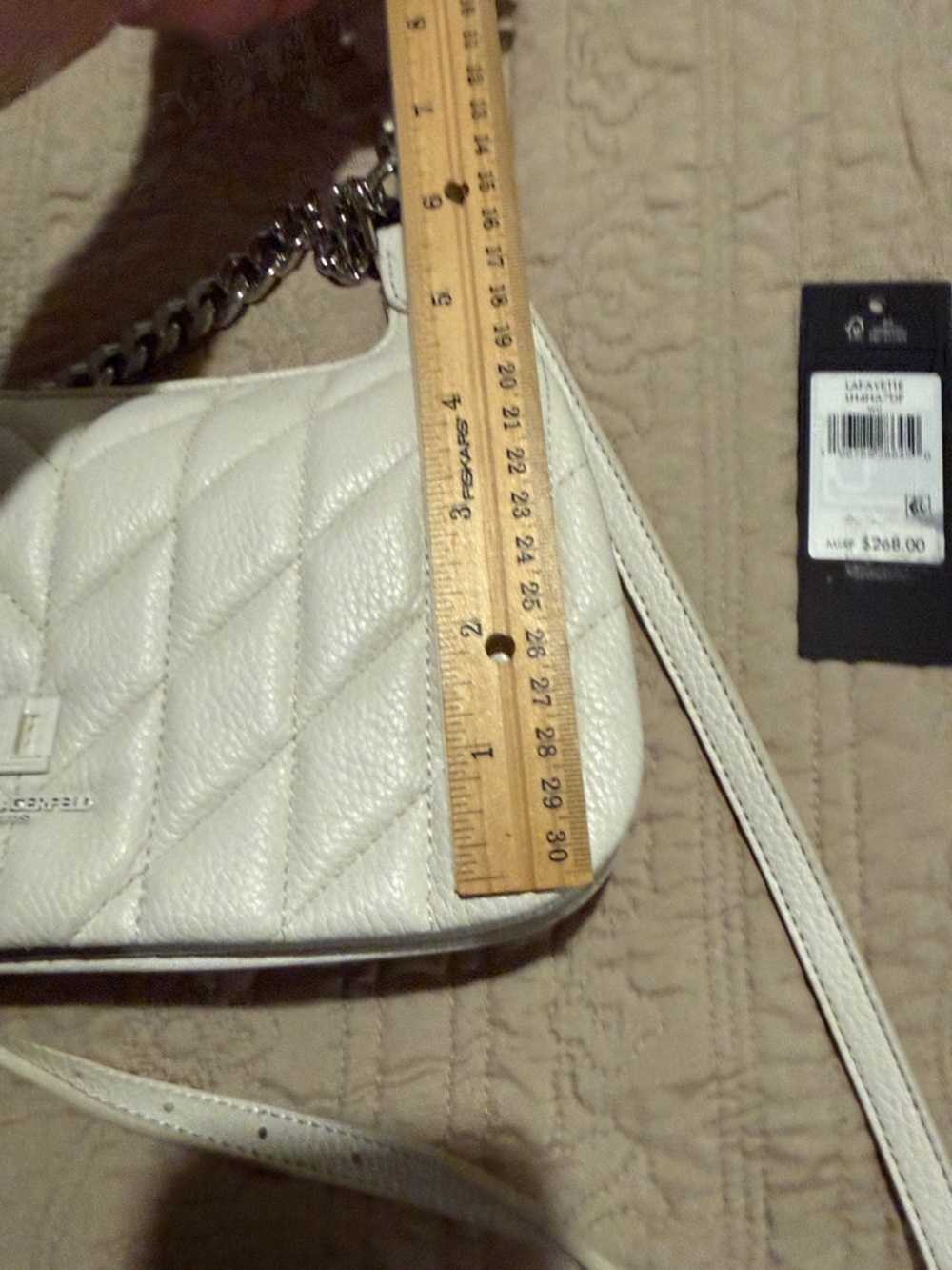 Karl Lagerfeld Quilted Cream Shoulder Bag with Silver Hardware - Picture 7 of 12